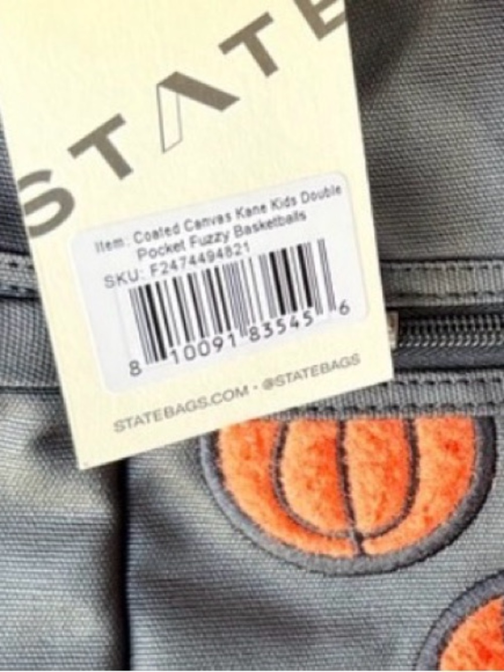 STATE Kane Double Pocket Backpack in Fuzzy Orange Basketball - Picture 2 of 6